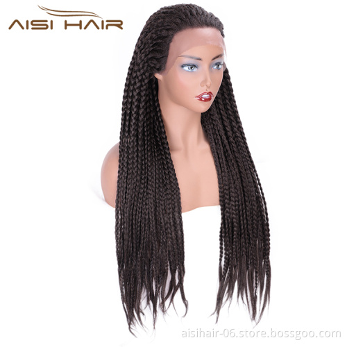 Aisi Hair Long Senegalese Twist Braided Brown Wig Glueless Synthetic Lace Front Wig Twist Box Braids Hair Wigs For Black Women